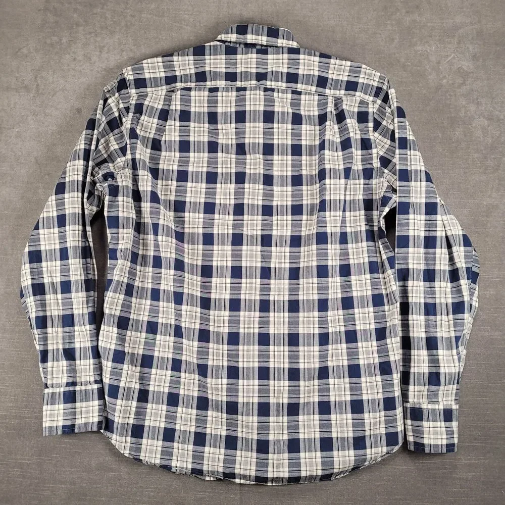 J Crew Vintage Blue‎ White Plaid Button Up Shirt Long Sleeve Mens Size Medium